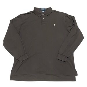 Polo Ralph Lauren Long Sleeve Polo Shirt Mens Brown Classic Fit Pony Logo XL
